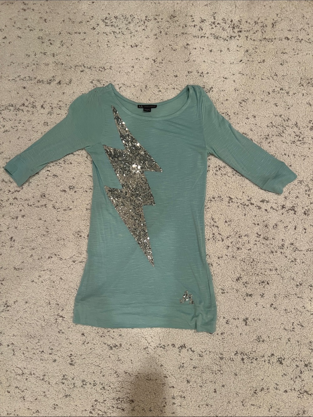 Armani exchange Light Teal Sequin Lightning Bolt Top size Small